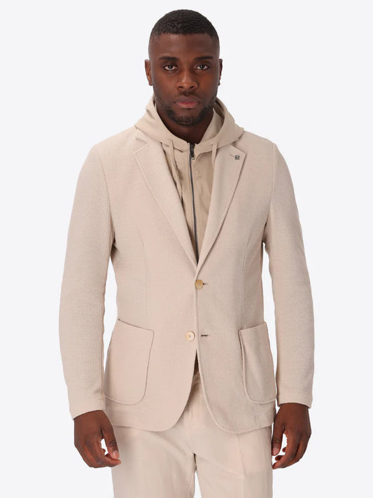 A picture of a model wearing Distretto 12 Jacket Rufino with hood