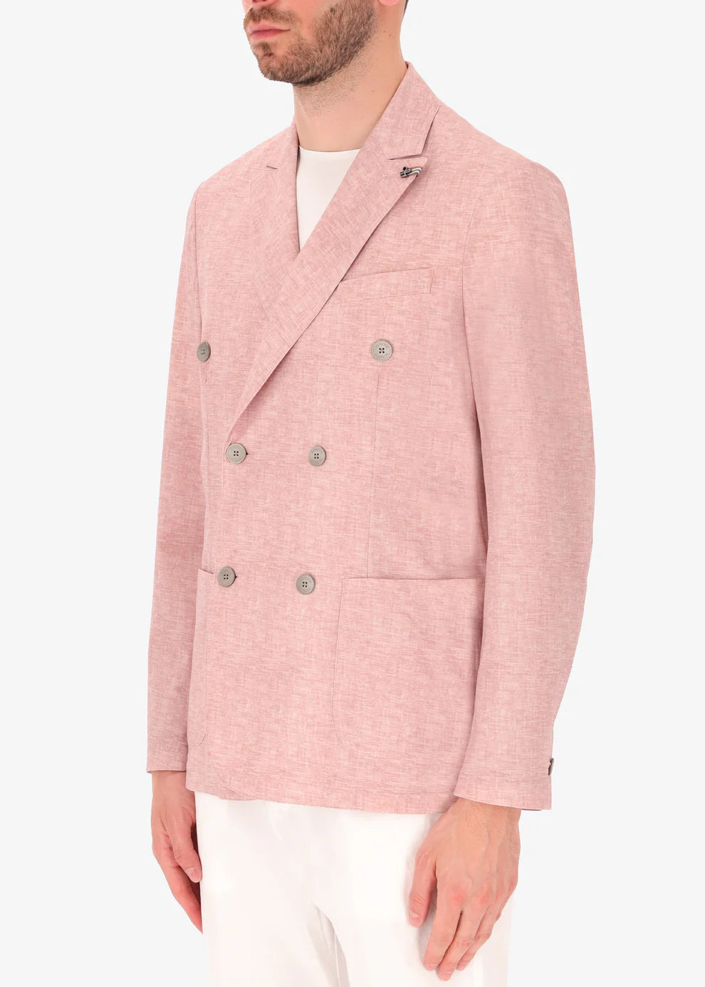 A side facing image of a model wearing Distretto 12 Double Breasted Jacket Liv.