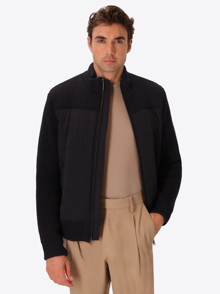 DISTRETTO 12 – QUILTED TECHNICAL HIGH NECK BOMBER MONDRIAN WITH KNITTED SLEEVES