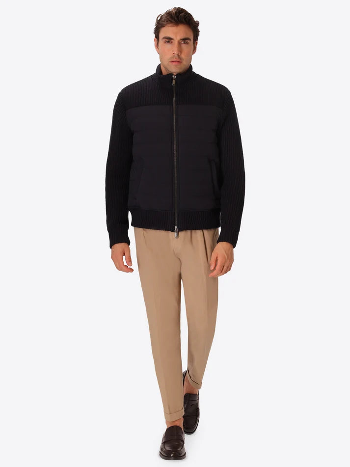 DISTRETTO 12 – QUILTED TECHNICAL HIGH NECK BOMBER MONDRIAN WITH KNITTED SLEEVES