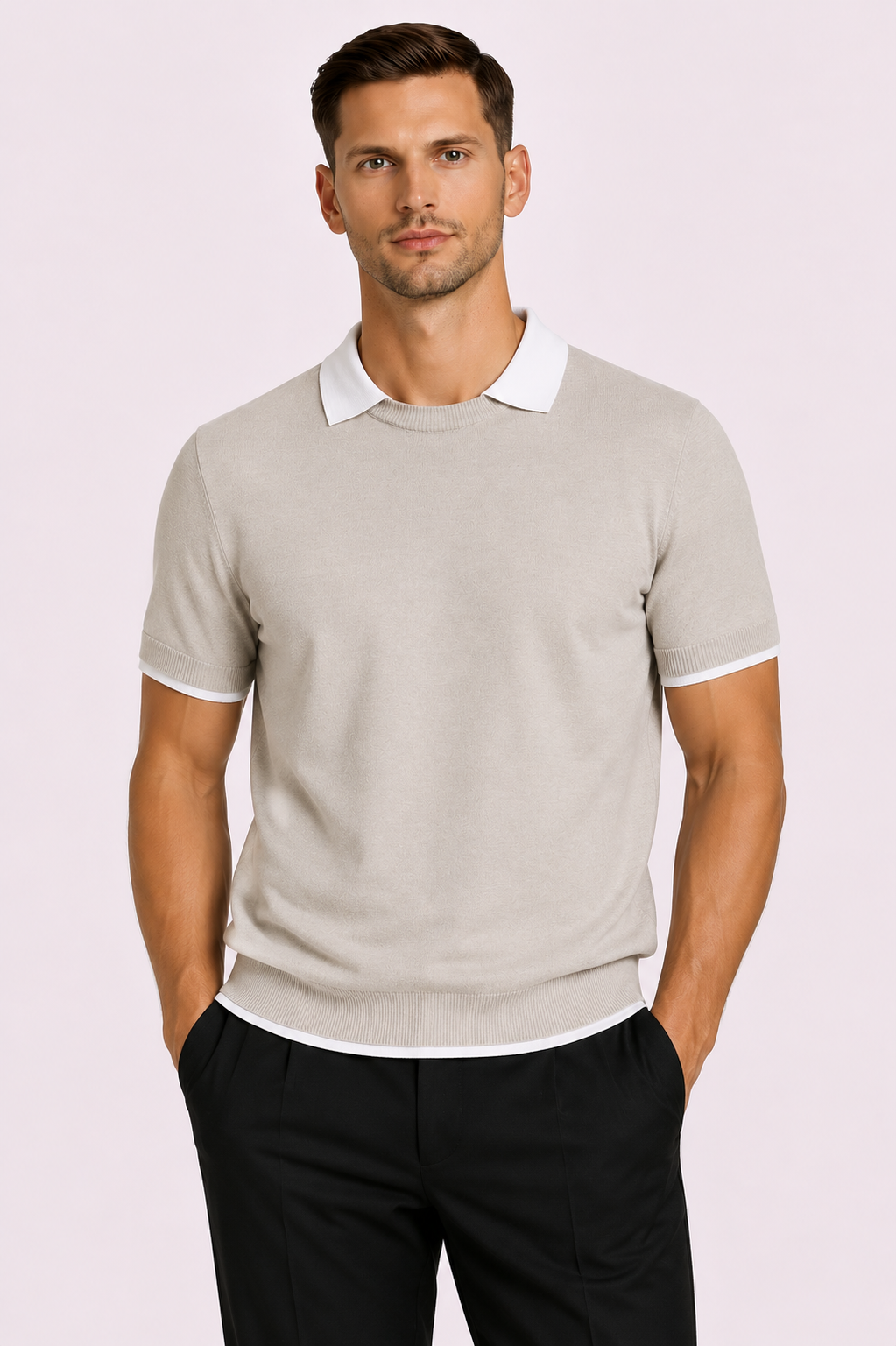 RPL - COTTON SHORTSLEEVE CREWNECK WITH FAUX COLLARS