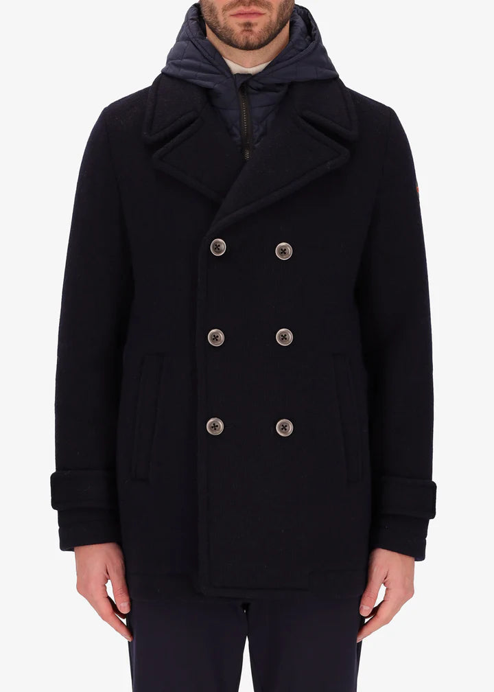 DISTRETTO 12 – MICRO RIBBED COTTON STRETCH PEACOAT VALENTINO WITH PADDED HOOD