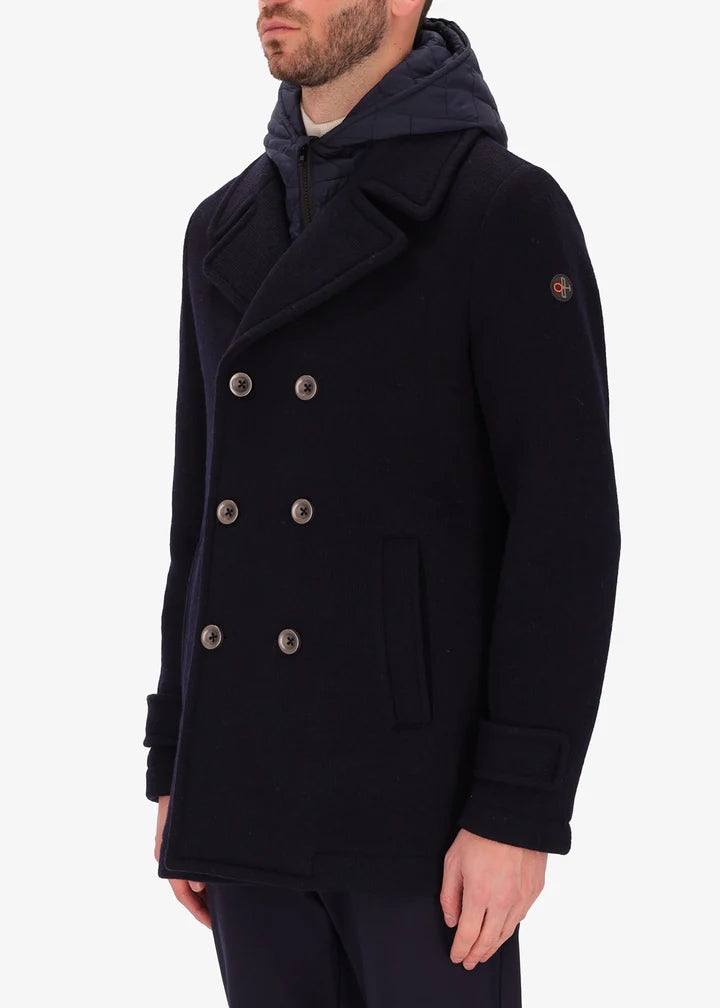 DISTRETTO 12 – MICRO RIBBED COTTON STRETCH PEACOAT VALENTINO WITH PADDED HOOD