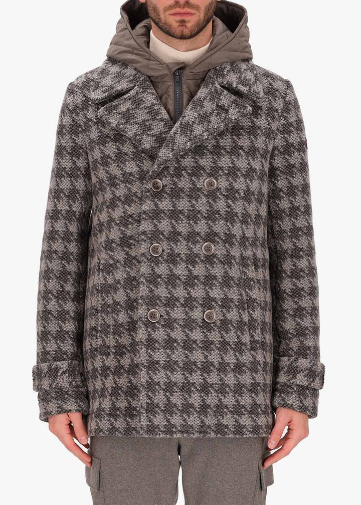 DISTRETTO 12 – PEACOAT LINGOTTO IN HOUNDSTOOTH JACQUARD WOOL