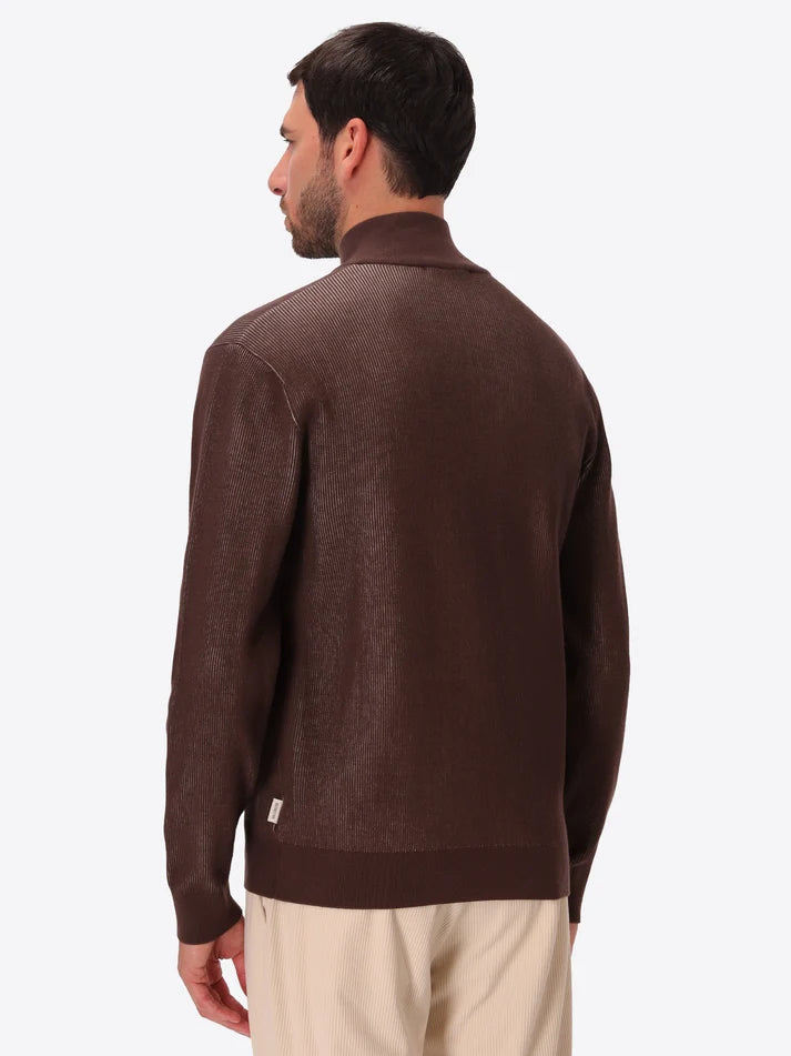 DISTRETTO 12 - VISCOSE-BLEND ZIP TURTLENECK WITH TWO-TONE RIBS