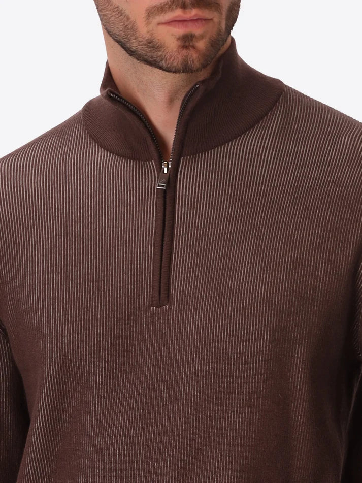 DISTRETTO 12 - VISCOSE-BLEND ZIP TURTLENECK WITH TWO-TONE RIBS