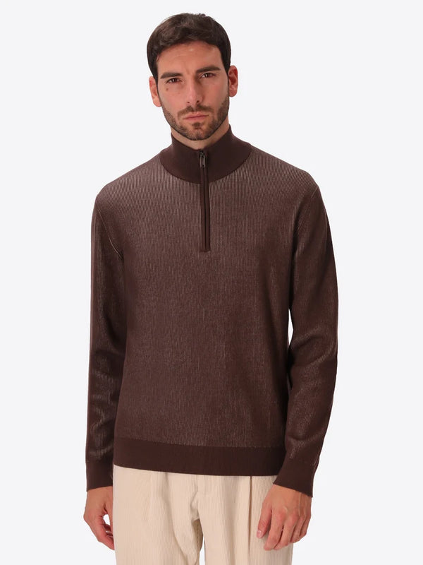 DISTRETTO 12 - VISCOSE-BLEND ZIP TURTLENECK WITH TWO-TONE RIBS