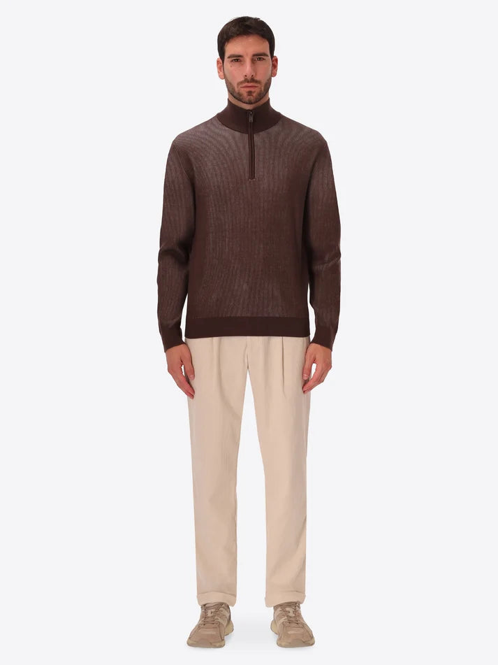 DISTRETTO 12 - VISCOSE-BLEND ZIP TURTLENECK WITH TWO-TONE RIBS