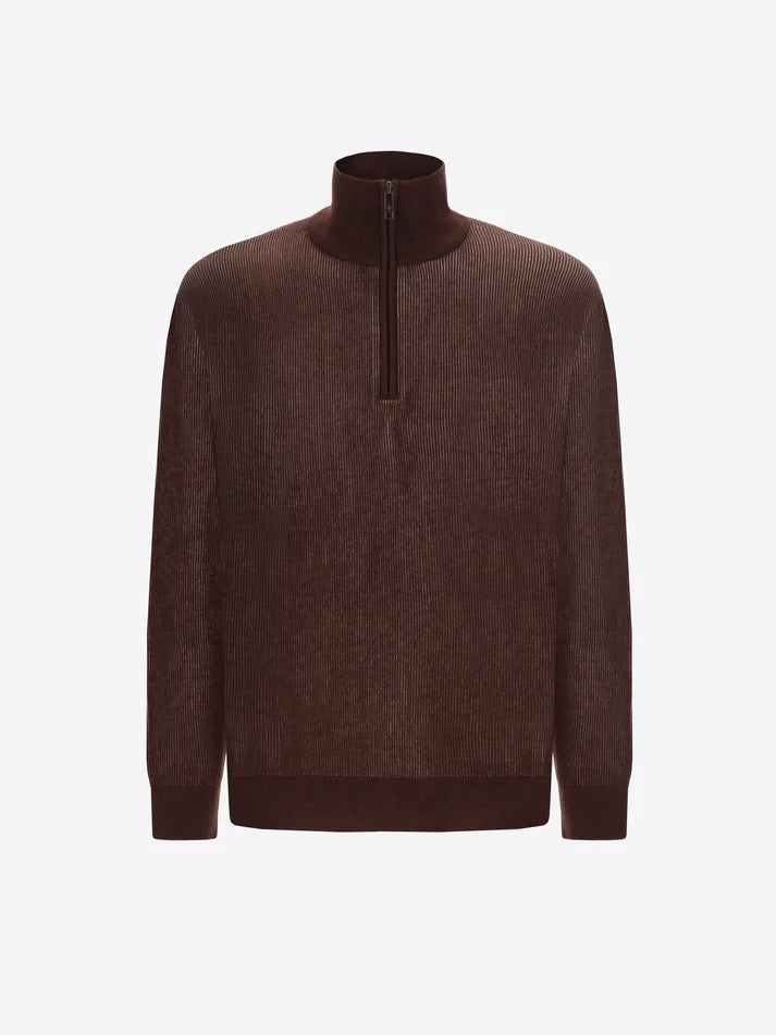 DISTRETTO 12 - VISCOSE-BLEND ZIP TURTLENECK WITH TWO-TONE RIBS