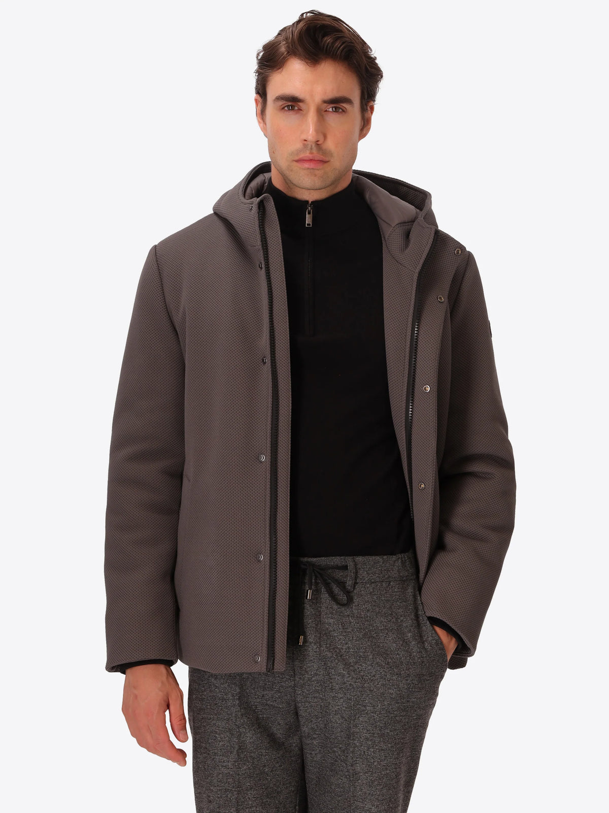 DISTRETTO 12 - TECHNICAL PIQUET-EFFECT HOODED JACKET VINCES