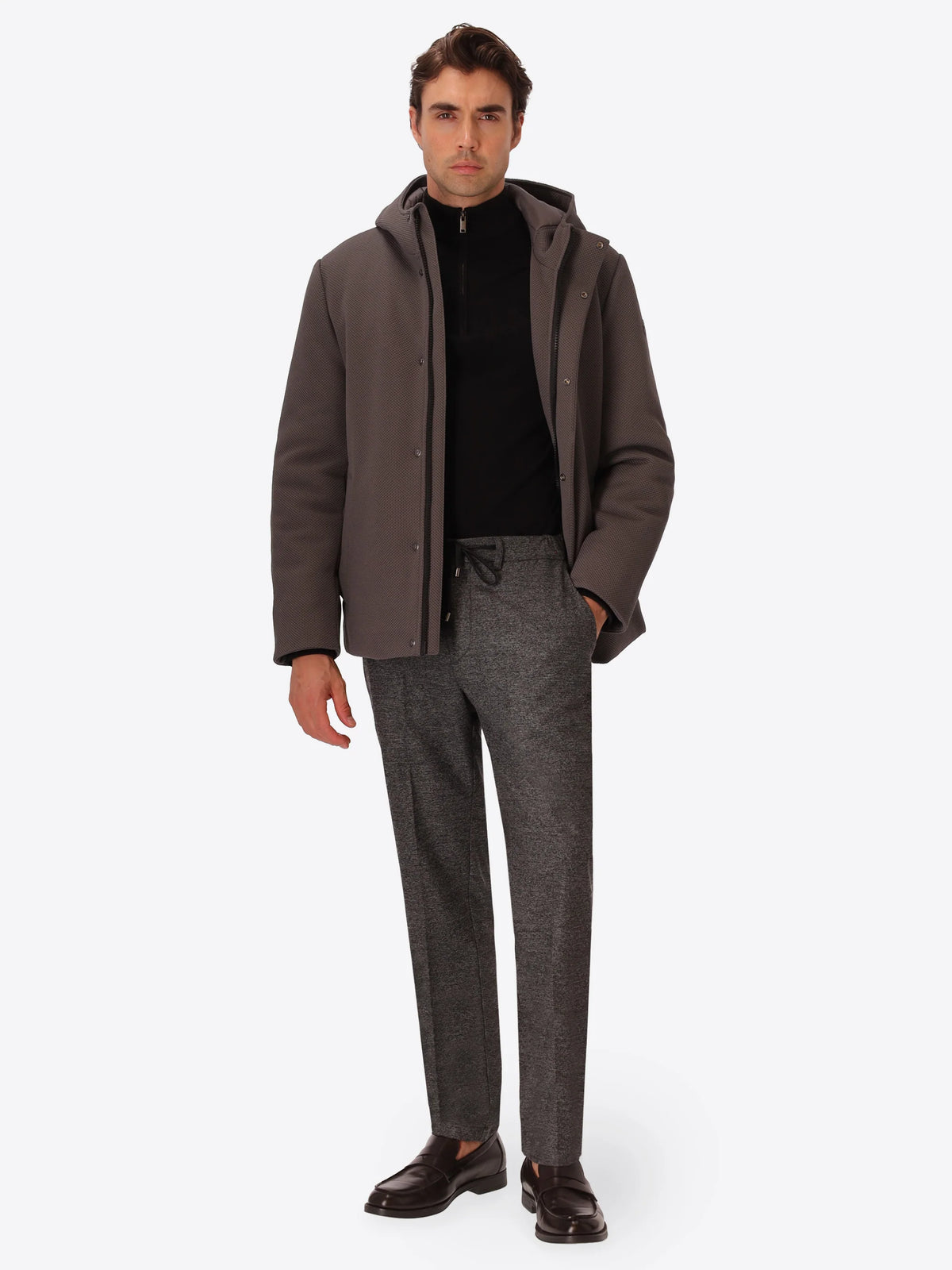 DISTRETTO 12 - TECHNICAL PIQUET-EFFECT HOODED JACKET VINCES