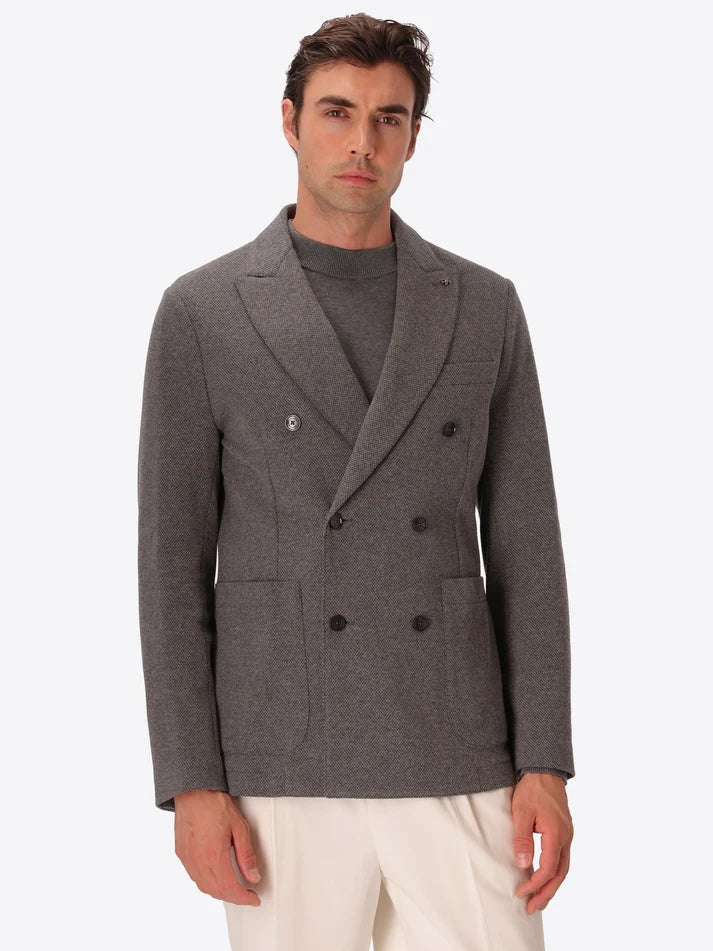 DISTRETTO 12 – DOUBLE BREASTED DOT TEXTURED WARM-TOUCH JACKET BESCAR