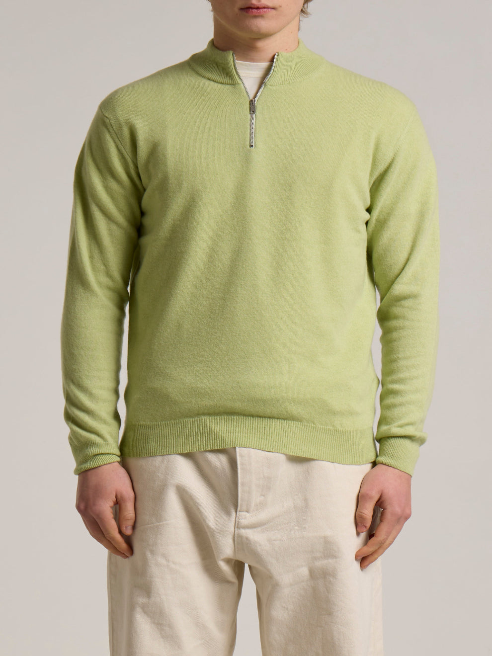 WOOL&CO - CASHMERE & EXTRAFINE VIRGIN MERINO SINGLE JERSEY ZIPPED HALF NECK SWEATER
