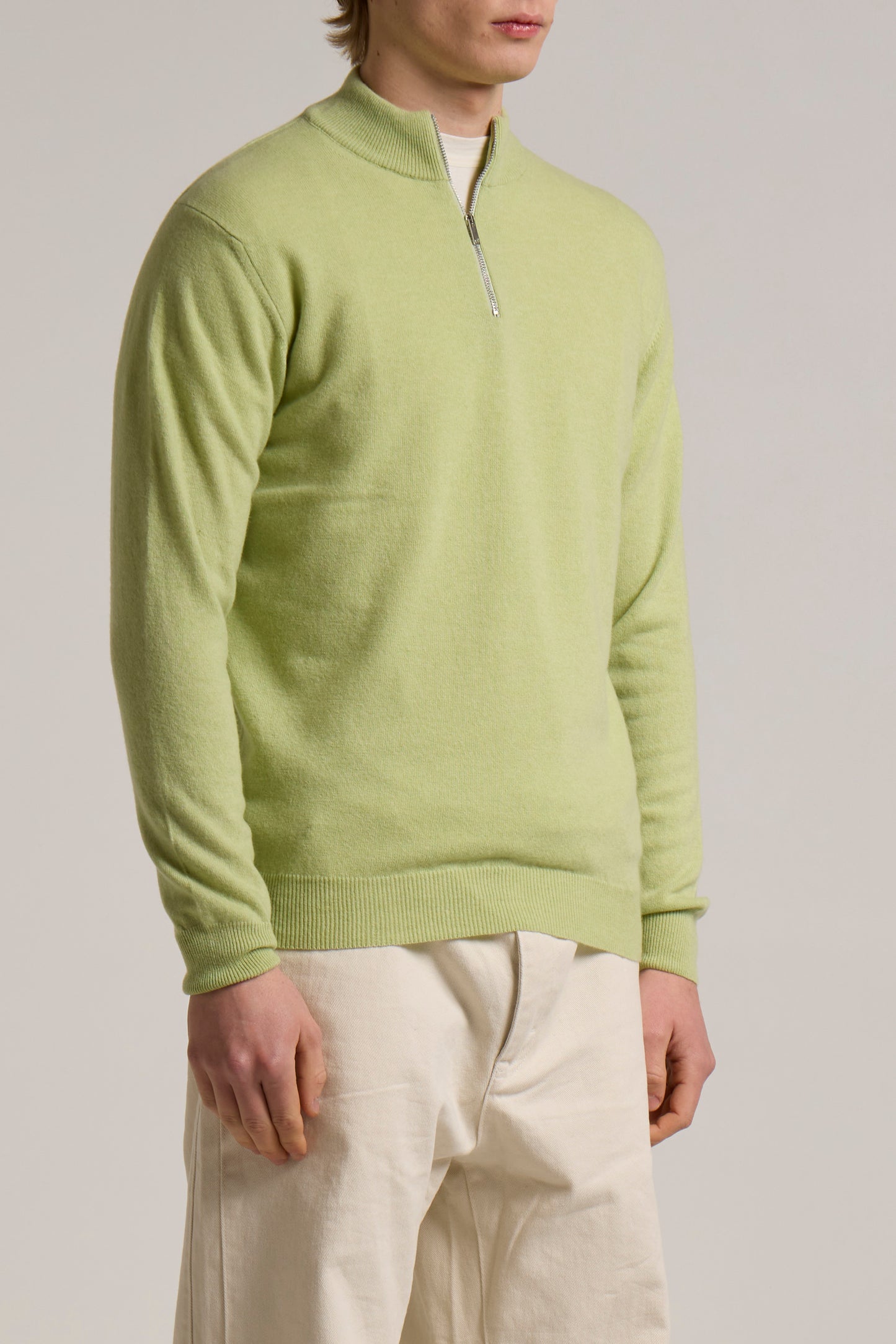 WOOL&CO - CASHMERE & EXTRAFINE VIRGIN MERINO SINGLE JERSEY ZIPPED HALF NECK SWEATER
