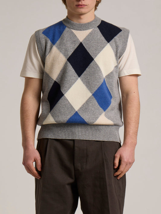 WOOL&CO – CASHMERE & EXTRAFINE VIRGIN MERINO DIAMOND CREW NECK VEST