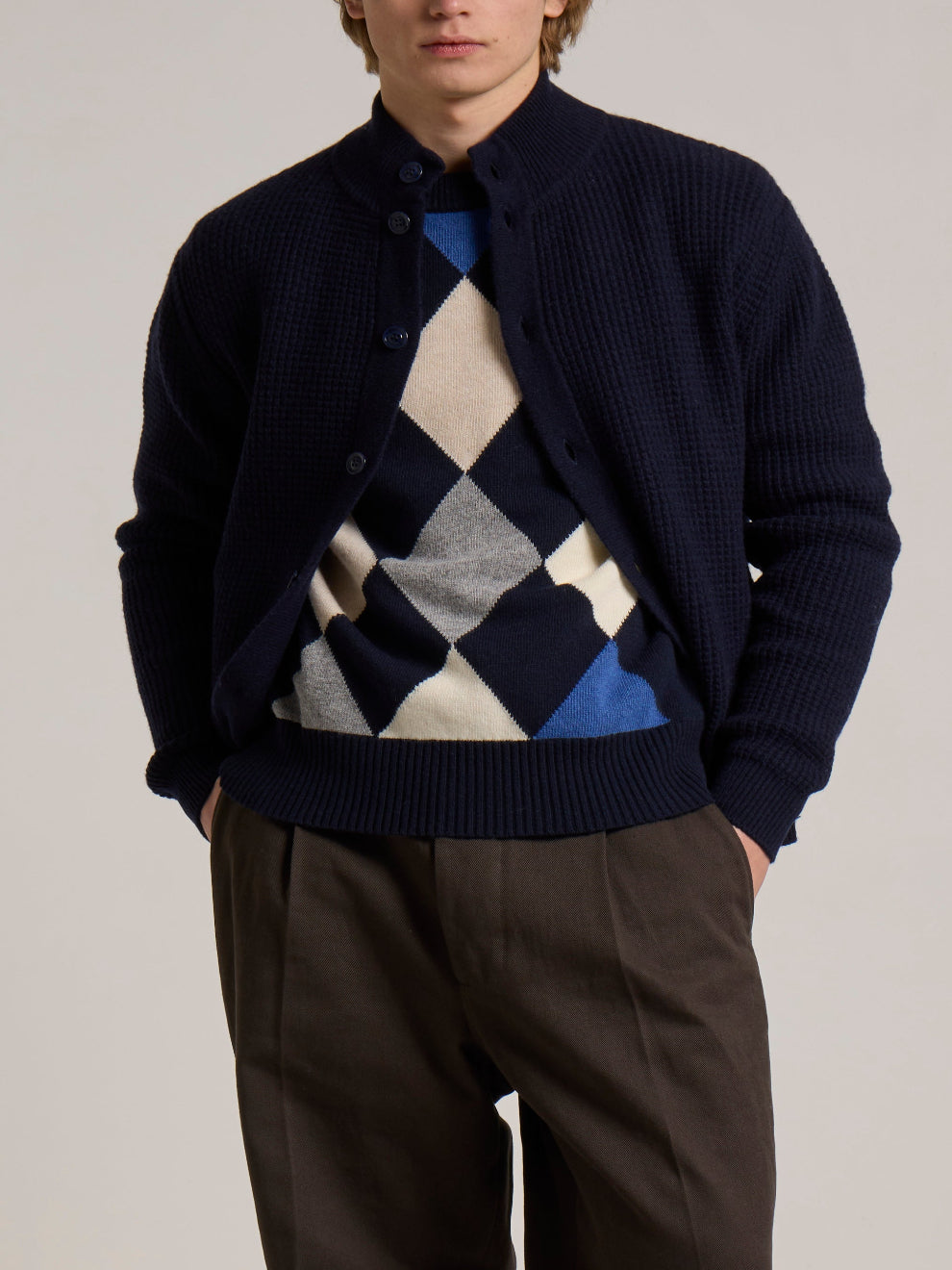 WOOL&CO – LAMBSWOOL KNITTED JACKET WITH SIDE POCKETS