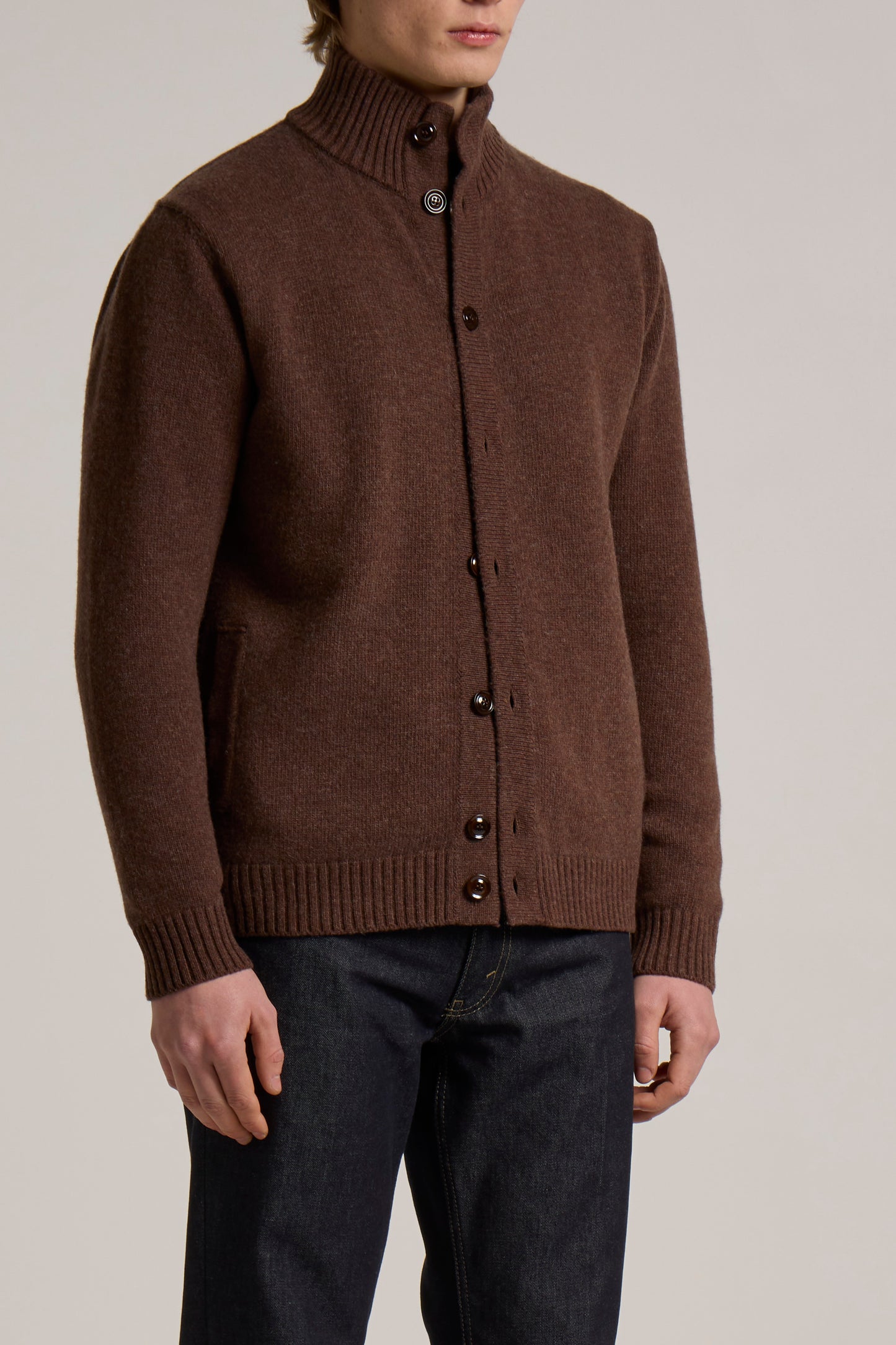 WOOL&CO – LAMBSWOOL HALF NECK JACKET WITH TONE ONE TONE BUTTONS