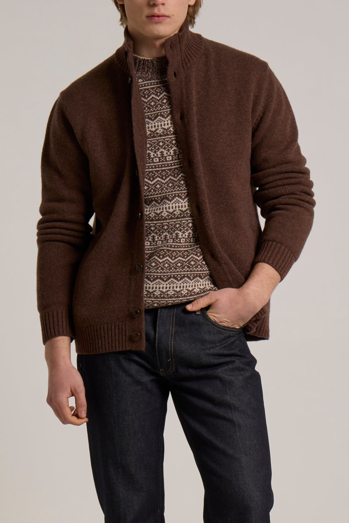 WOOL&CO – LAMBSWOOL HALF NECK JACKET WITH TONE ONE TONE BUTTONS