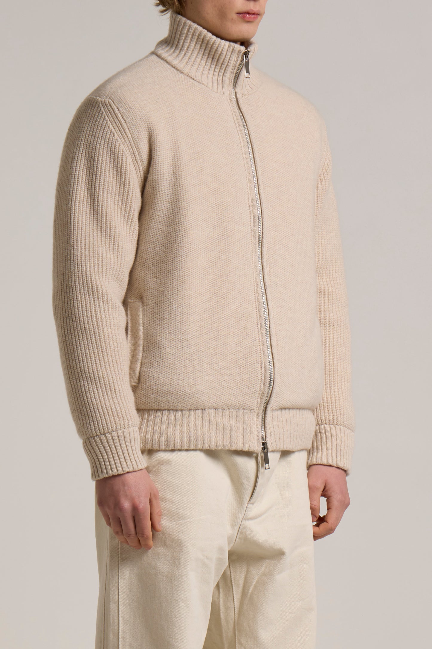 WOOL&CO - LAMBSWOOL FULL ZIP JACKET WITH FUR LINING