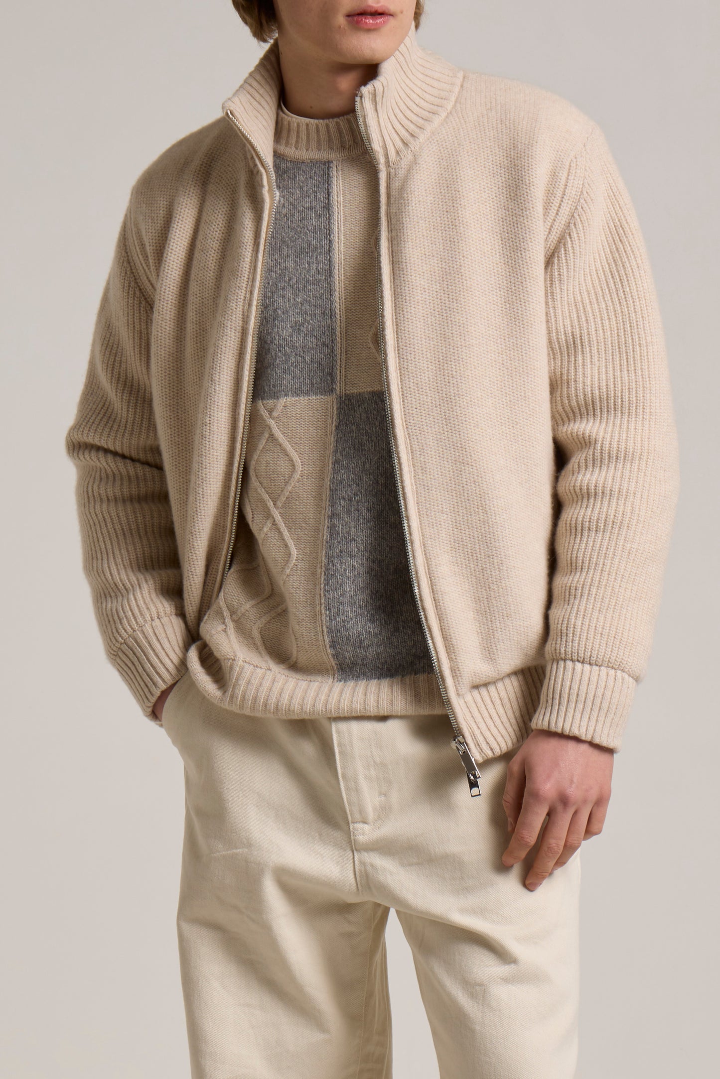 WOOL&CO - LAMBSWOOL FULL ZIP JACKET WITH FUR LINING