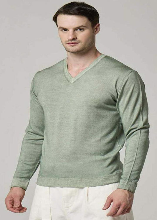 WOOL&CO - EXTRAFINE MERINO WOOL SINGLE JERSEY V-NECK SWEATER