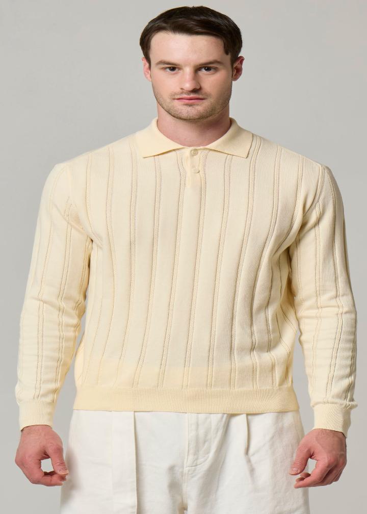 WOOL&CO - WIDE RIB STITCHED LONG SLEEVES POLO NECK SWEATER