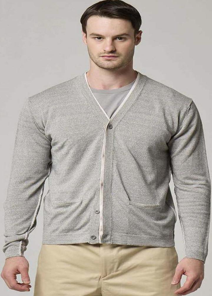 WOOL&CO - LINEN COTTON V-NECK CARDIGAN