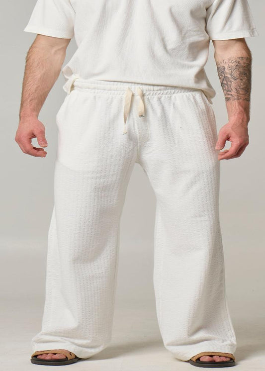 WOOL&CO - SEERSUCKER PIQUET LONG TROUSERS