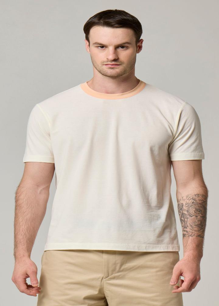 WOOL&CO - SHORT SLEEVES CONTRAST COLOURED CREW NECK T-SHIRT