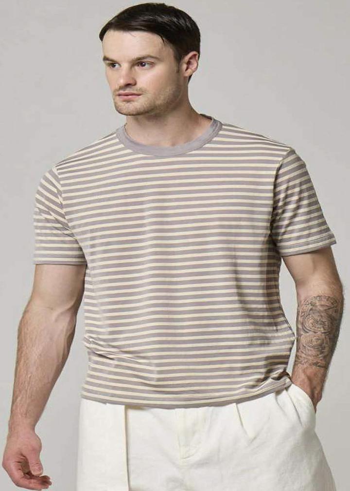 WOOL&CO - STRIPED SHORT SLEEVES CREW NECK T-SHIRT