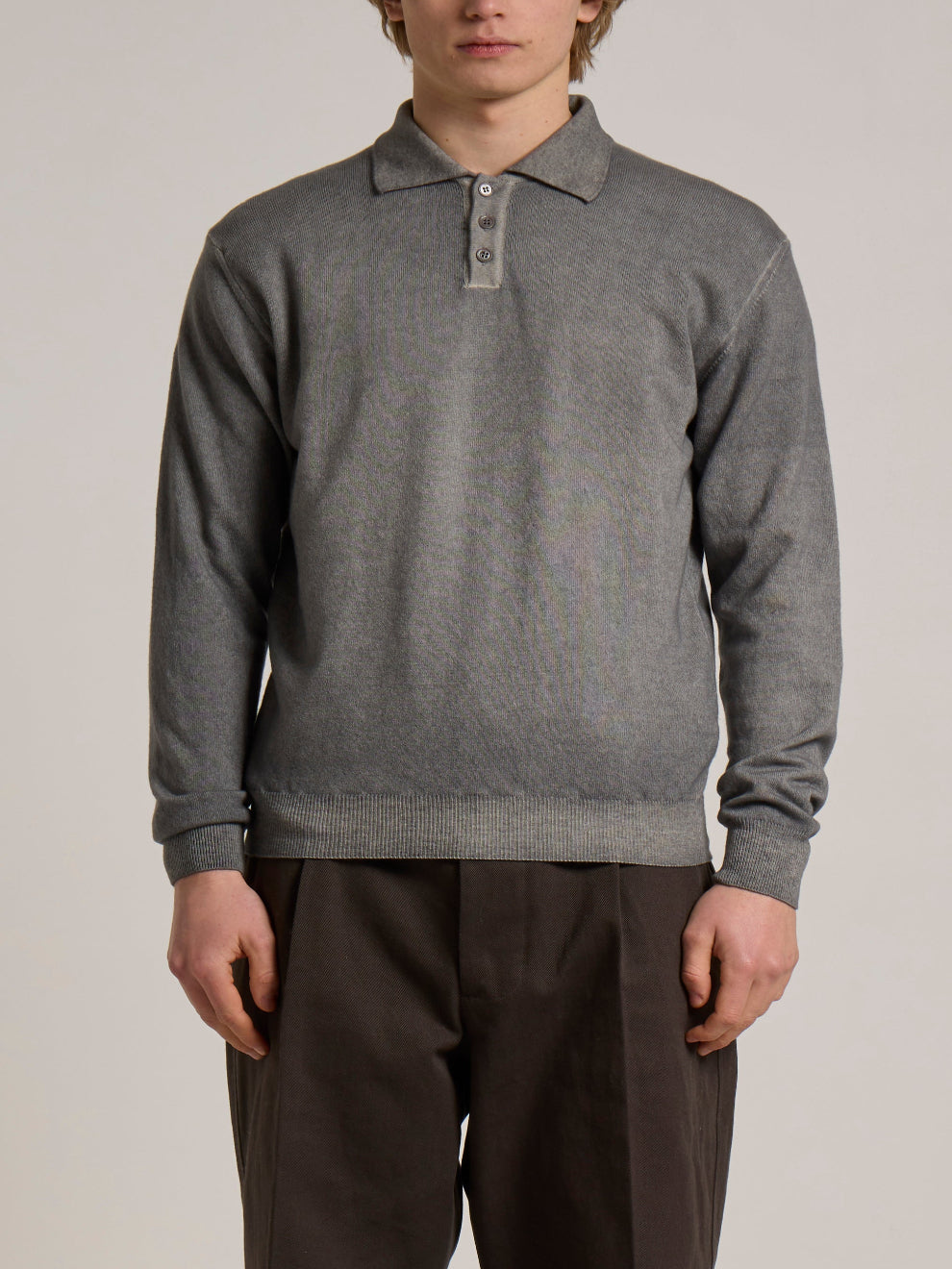 WOOL&CO – EXTRAFINE VIRGIN WOOL 3 TONE ON TONE BUTTONS POLO NECK SWEATER