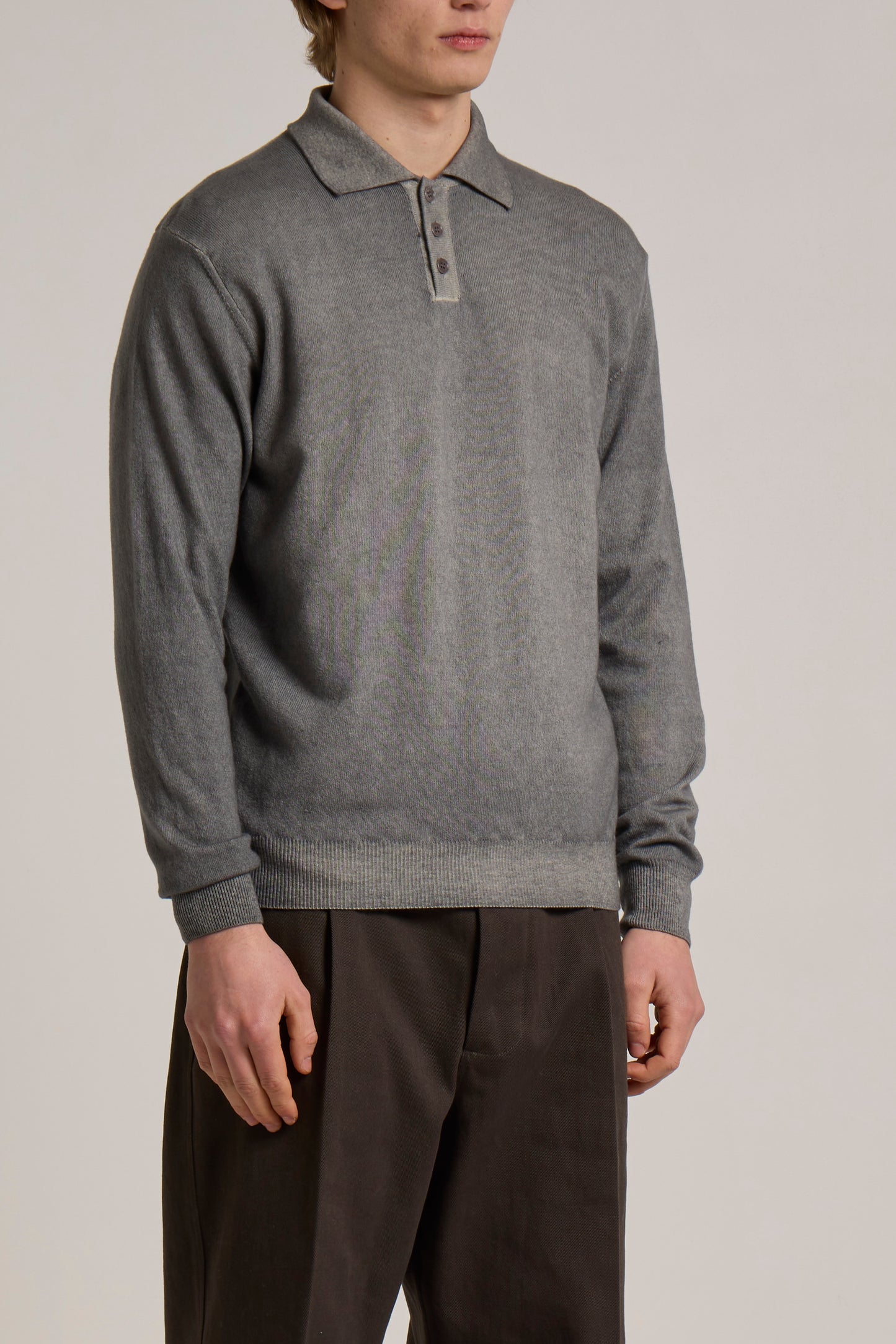 WOOL&CO – EXTRAFINE VIRGIN WOOL 3 TONE ON TONE BUTTONS POLO NECK SWEATER