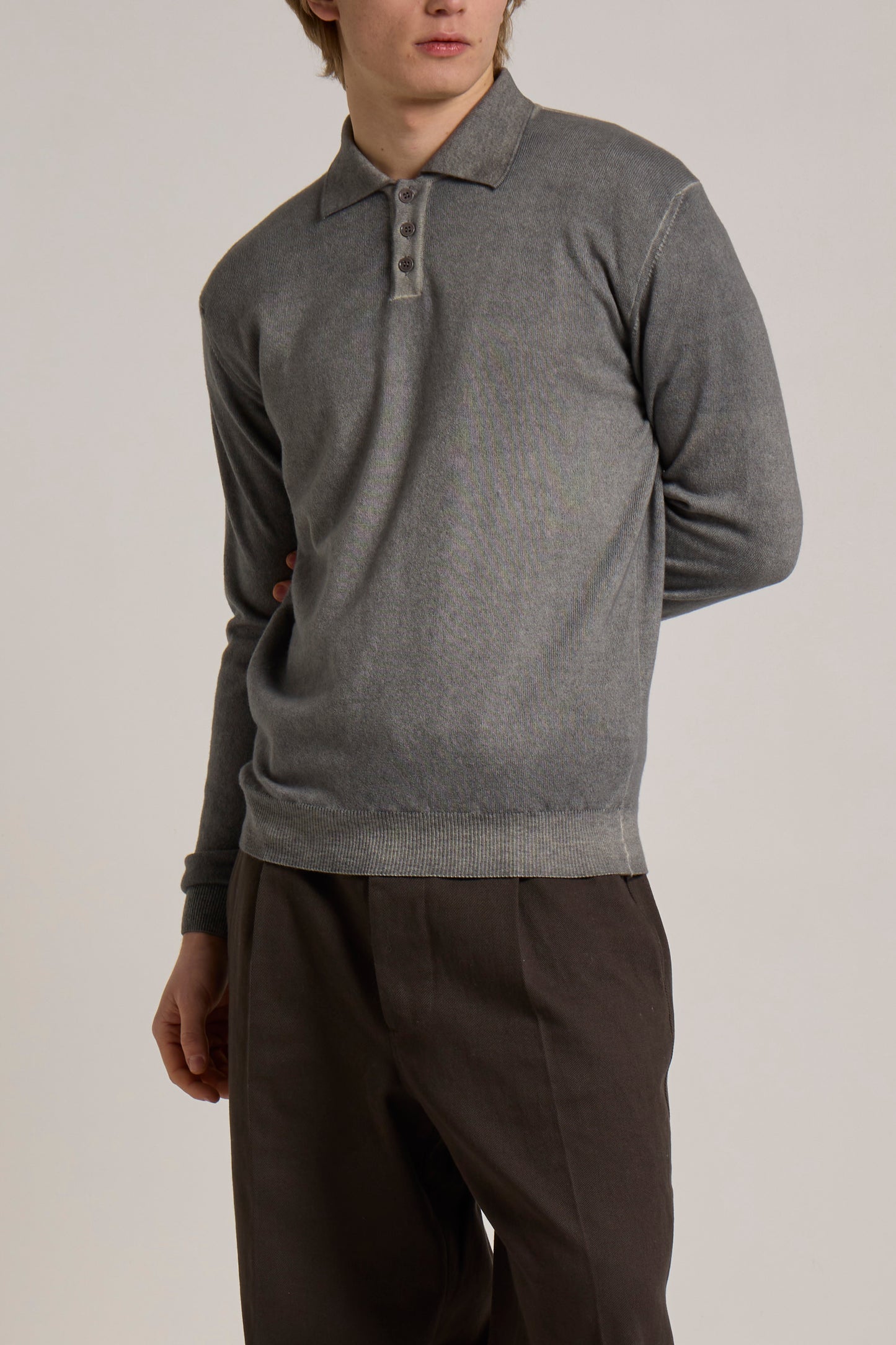 WOOL&CO – EXTRAFINE VIRGIN WOOL 3 TONE ON TONE BUTTONS POLO NECK SWEATER