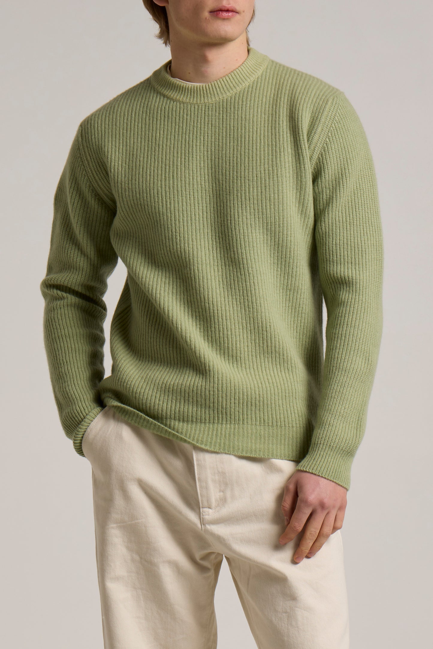 WOOL&CO – EXTRAFINE VIRGIN MERINO WOOL RIBBED CREW NECK SWEATER