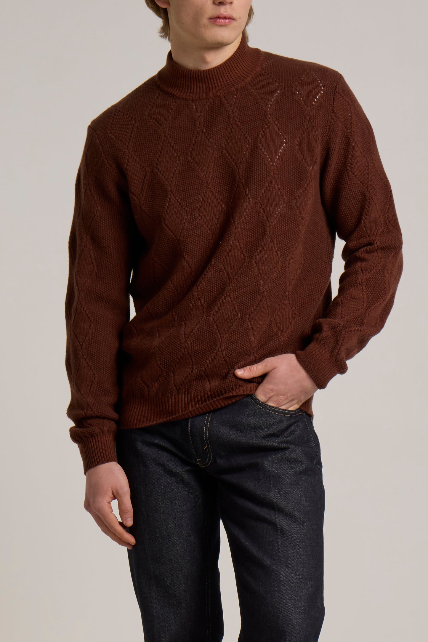 WOOL&CO – EXTRAFINE VIRGIN MERINO WOOL STRITCHED MOCK NECK SWEATER
