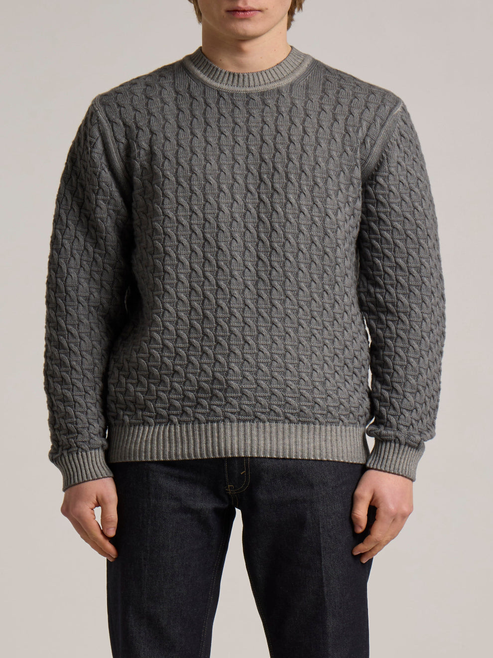 WOOL&CO – EXTRAFINE VIRGIN MERINO WOOL STRITCHED CREW NECK SWEATER