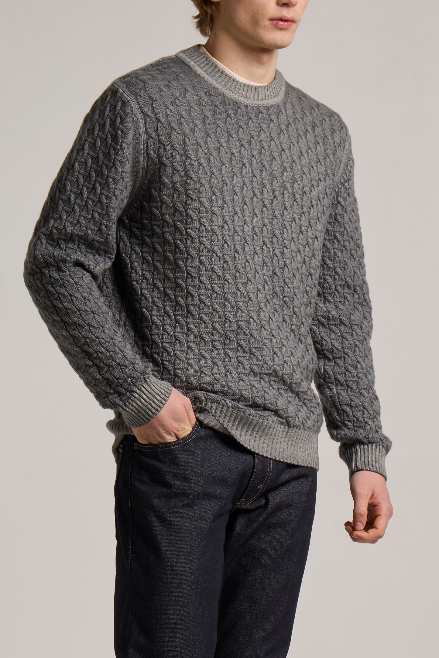 WOOL&CO – EXTRAFINE VIRGIN MERINO WOOL STRITCHED CREW NECK SWEATER