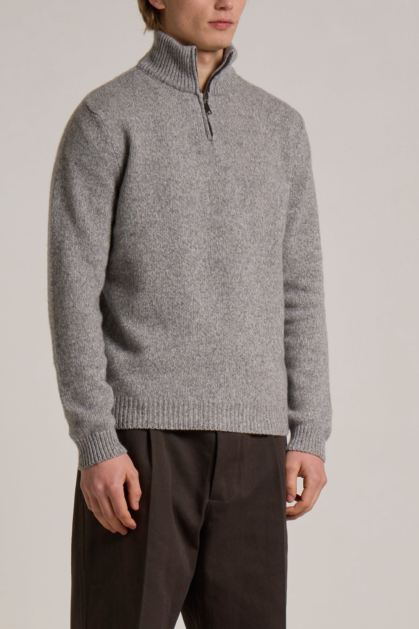 WOOL&CO – LAMBSWOOL SIGNLE JERSEY ZIPPED HALF NECK SWEATER