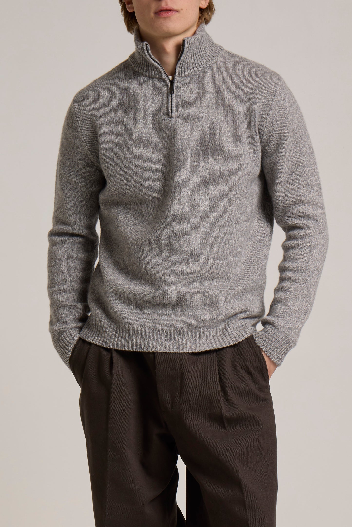 WOOL&CO – LAMBSWOOL SIGNLE JERSEY ZIPPED HALF NECK SWEATER