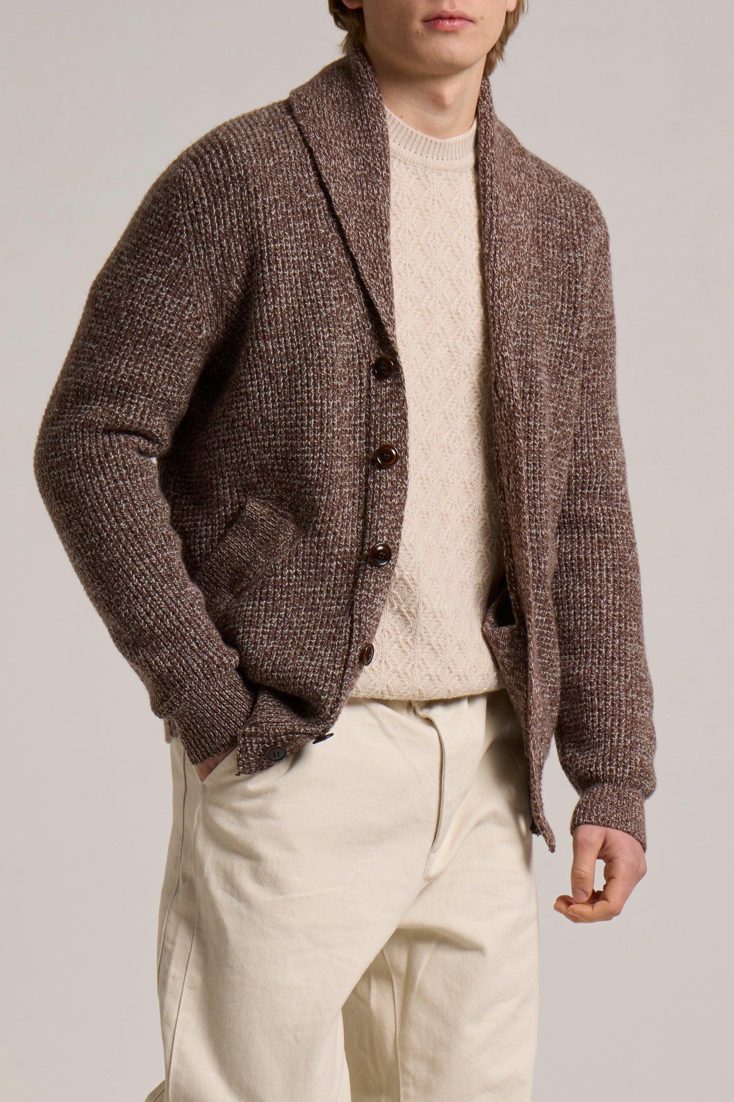 WOOL&CO – LAMBSWOOL FISHERMAN RIBBED SHAWL NECK BLAZER