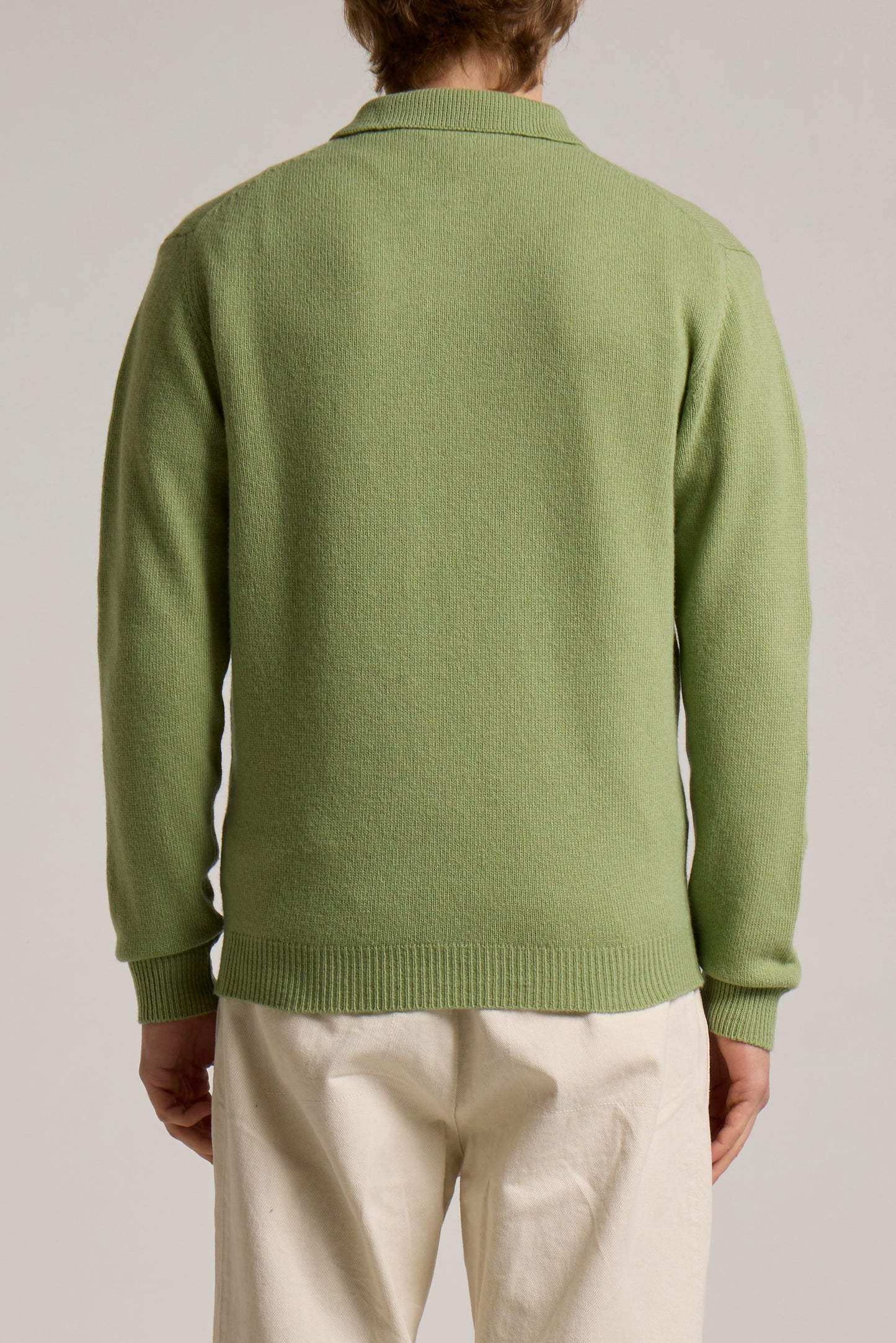 WOOL&CO – WOOL SINGLE JERSEY 2 TONE ON TONE BUTTONS POLO NECK SWEATER