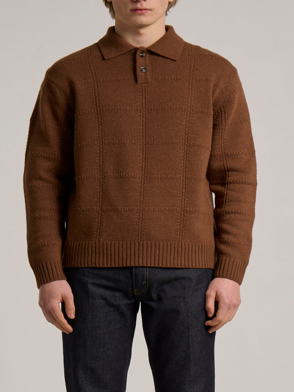 WOOL&CO – WOOL CHECKERED KNITTED POLO NECK SWEATER