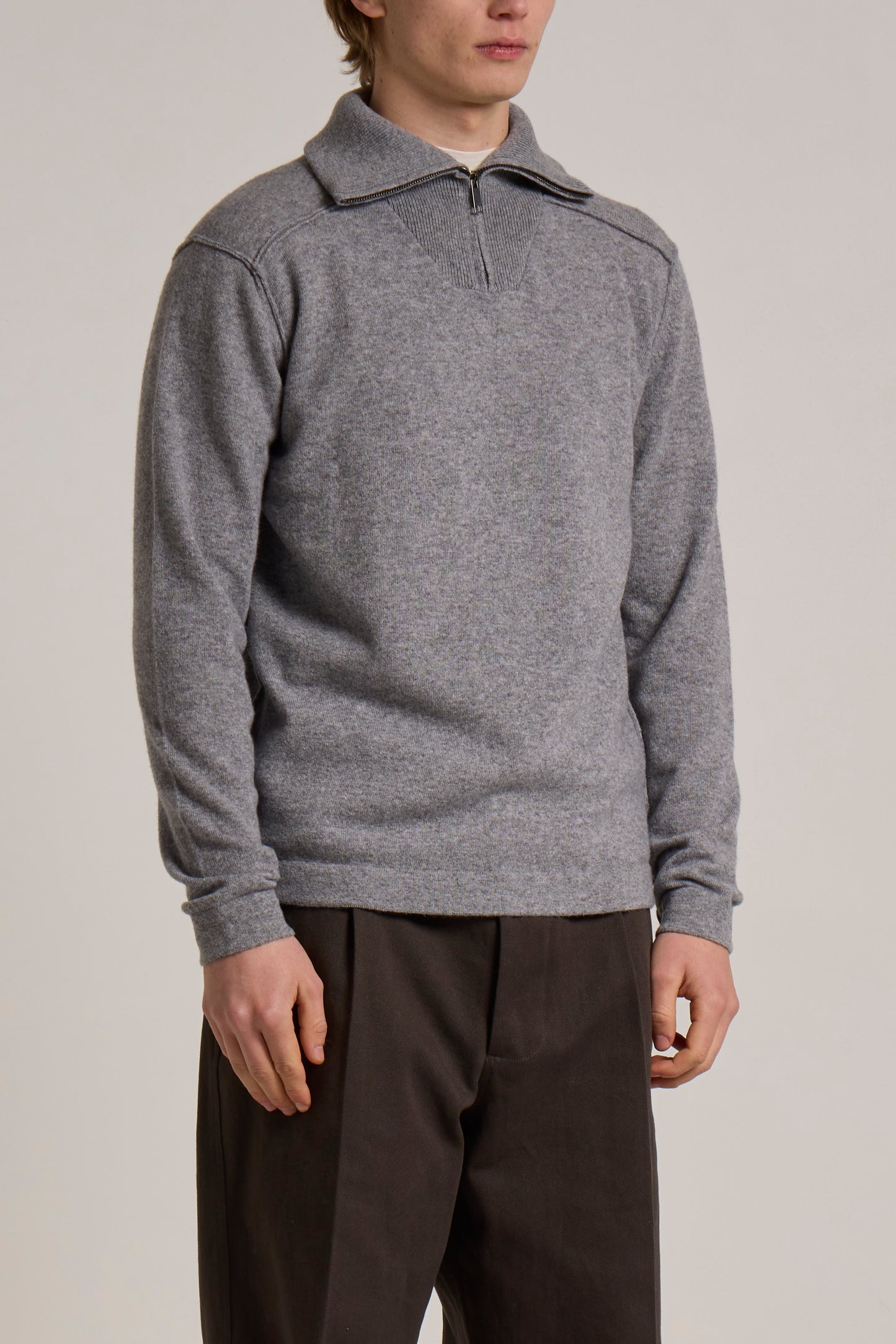 WOOL&CO – WOOL ZIPPED HALF NECK SWEATER WITH TUBOLAR FINISHING