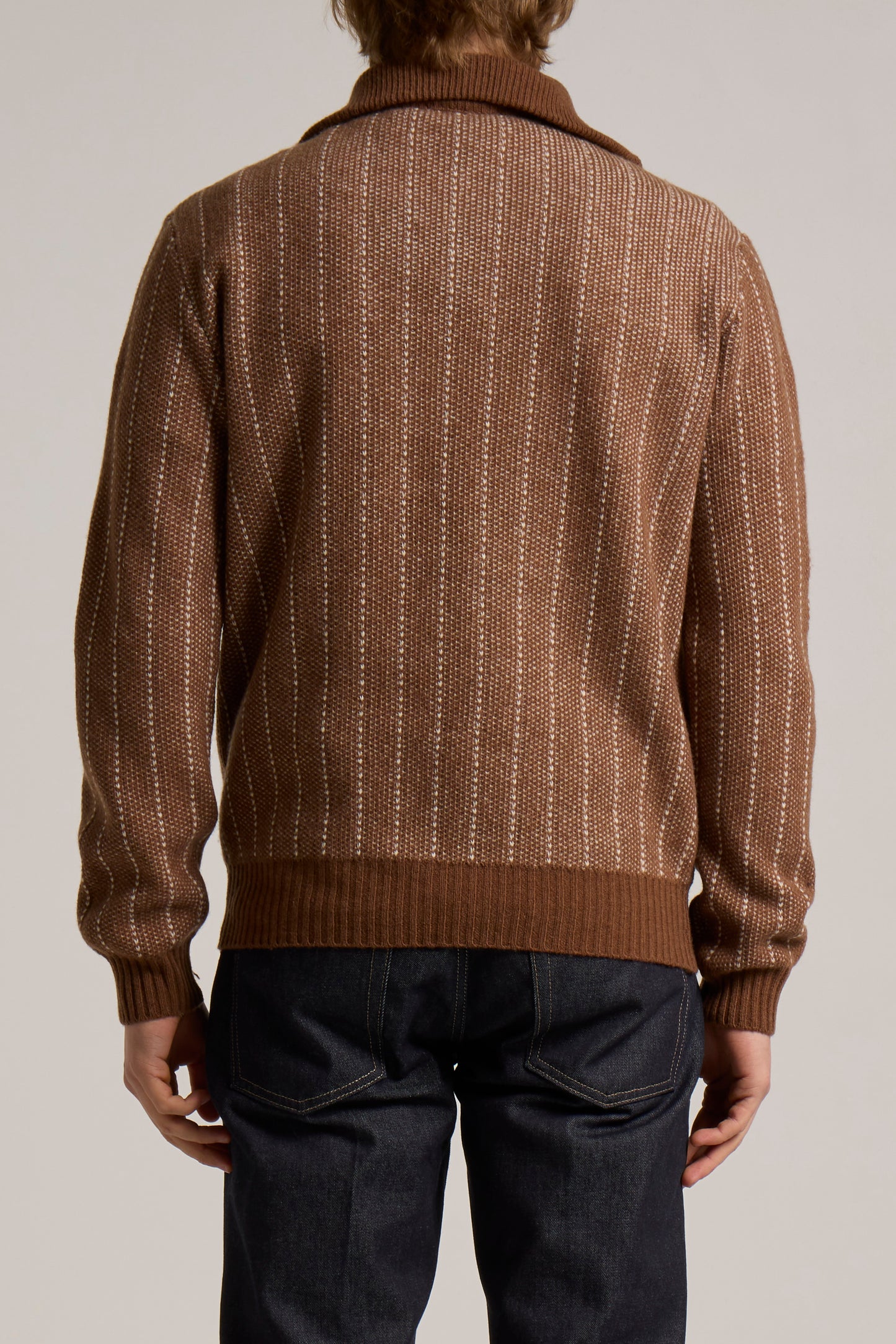 WOOL&CO – WOOL VERTICAL JACQUARD ZIPPED HALF NECK SWEATER