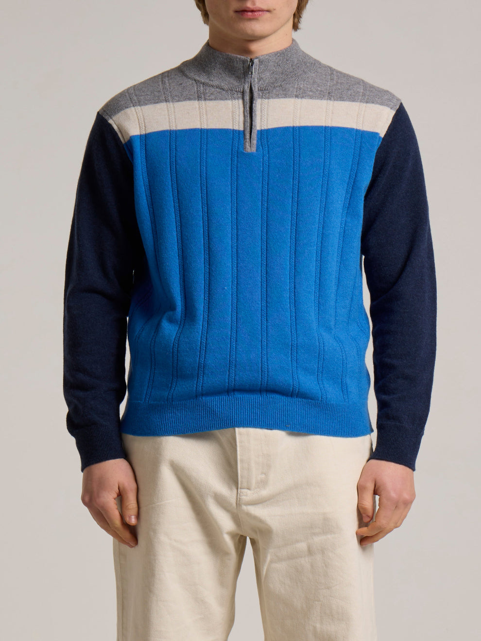 WOOL&CO – WOOL ZIPPED HALF CREW NECK SWEATER