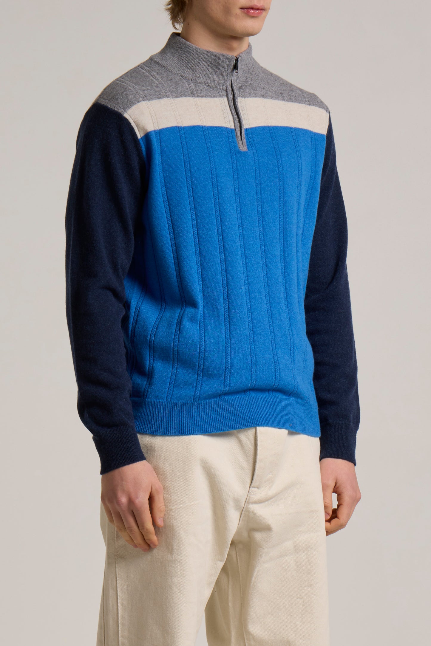 WOOL&CO – WOOL ZIPPED HALF CREW NECK SWEATER