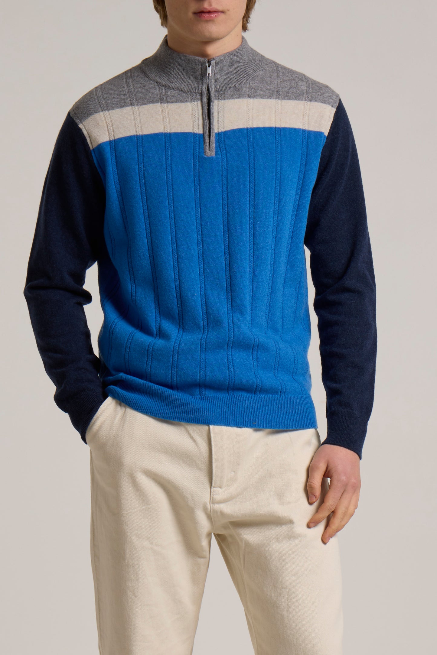 WOOL&CO – WOOL ZIPPED HALF CREW NECK SWEATER