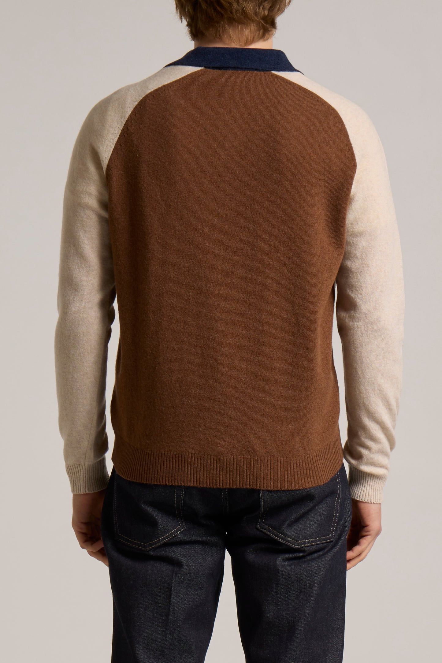 WOOL&CO – WOOL COLOUR BLOCK SINGLE JERSEY POLO NECK SWEATER