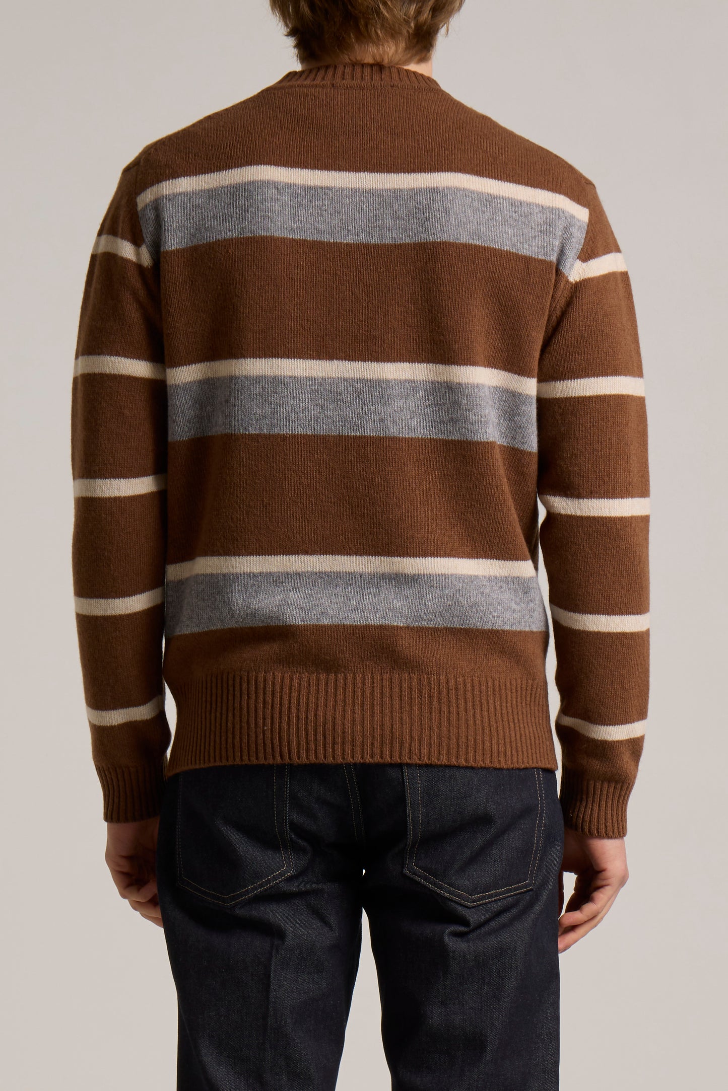 WOOL&CO – WOOL 3 COLOURED STRIPED CREW NECK SWEATER