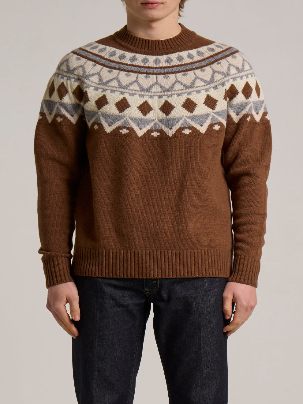 WOOL&CO – WOOL NORDIC YOKE JACQUARD CREW NECK SWEATER